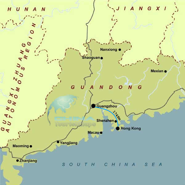 Detailed Map from Hong Kong to Guangzhou
